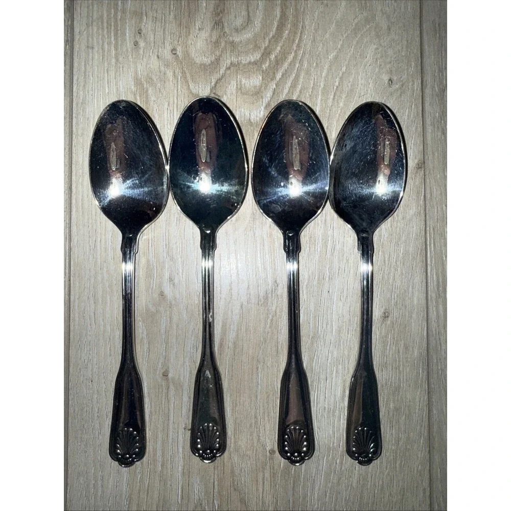 4‎ Vintage Oval Place Soup Spoons COVENTRY SHELL Retroneu Silverplate flatware